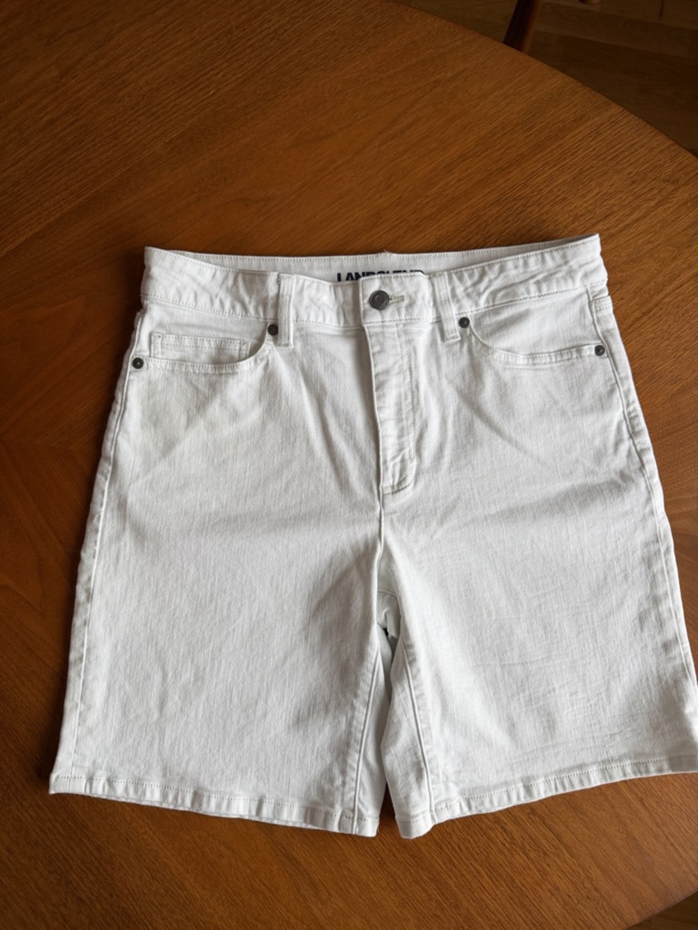 Lands' End White High-Rise Denim Shorts